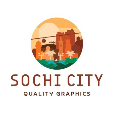 Sochi hafif güneşli şehir vektör çizim deniz güneş yat Stadyumu ışıkları sokak stil düz