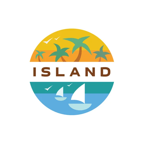 Ilha Yacht Palmeira Paraíso ilustração qualidade plana —  Vetores de Stock