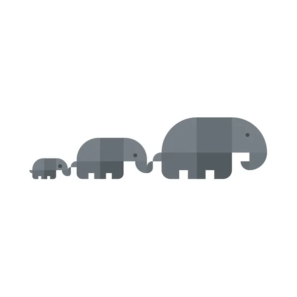 大象的家庭保持彼此在平面几何图现代图标设计 — 图库照片