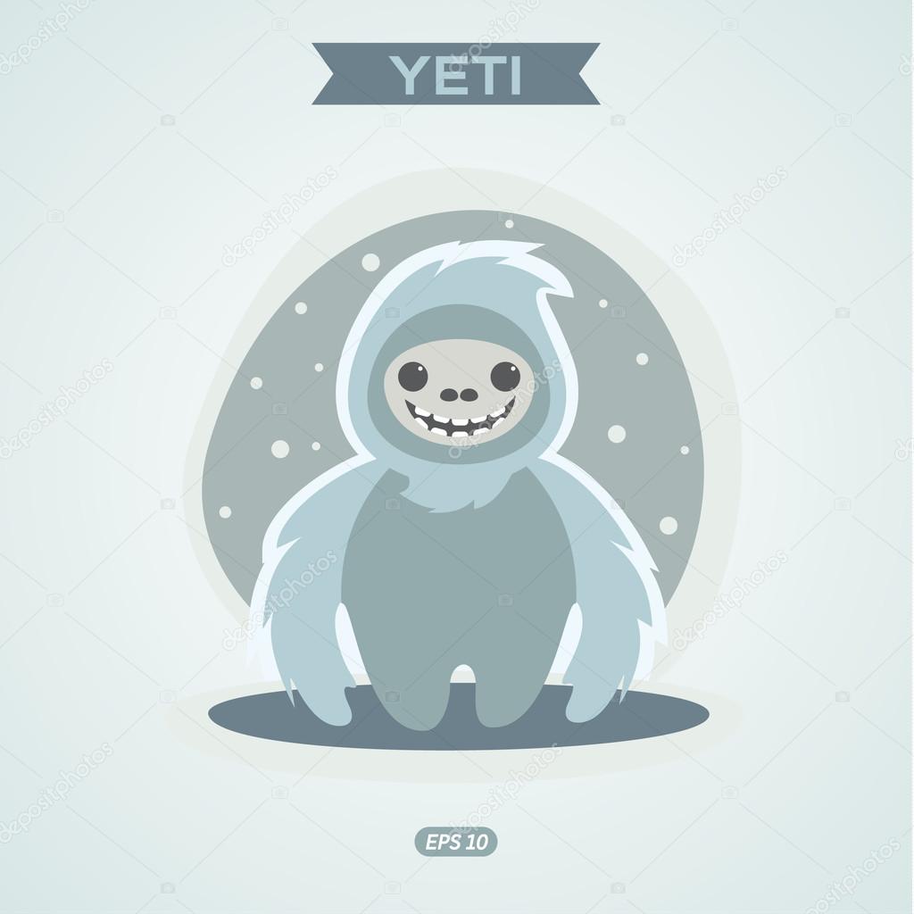 Cute smiling yeti creature flat logo, vector illustration
