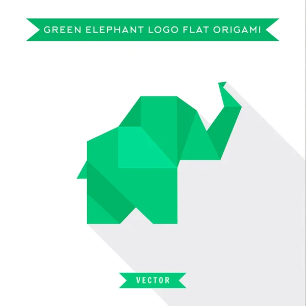 低影とフラット、高品質のベクトル図で緑色の折り紙象ロゴ — ストックベクタ