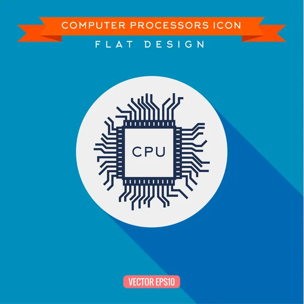 Ikona procesoru. CPU. Dlouhý stín plochý design. Vektorové ilustrace — Stockový vektor