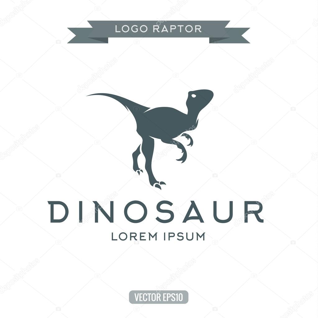 Dinosaur raptor reptile flat plain logo icon vector illustration