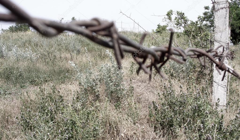 Chernobyl, barbed wire, Dirty broken abandoned places, vacant lots, contaminated land, fence posts, old post-Soviet space