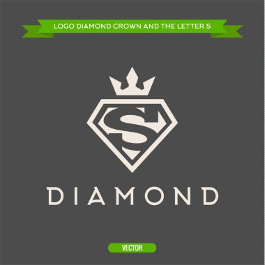 Diamond with the letter S and flat crown vector logo