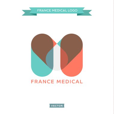 The letter M in the form of pills, medical and built French flag, vector trend style