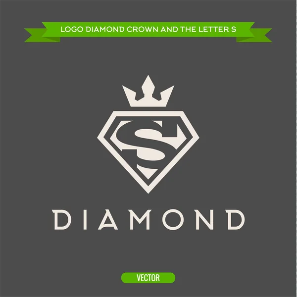 Diamond with the letter S and flat crown vector logo — Stock Vector