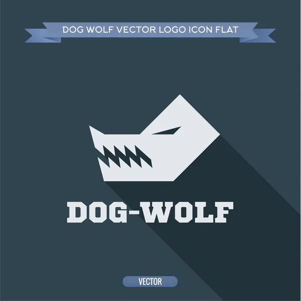 Lobo perro enojado silueta con colmillos, agresivo, animal peligroso — Vector de stock