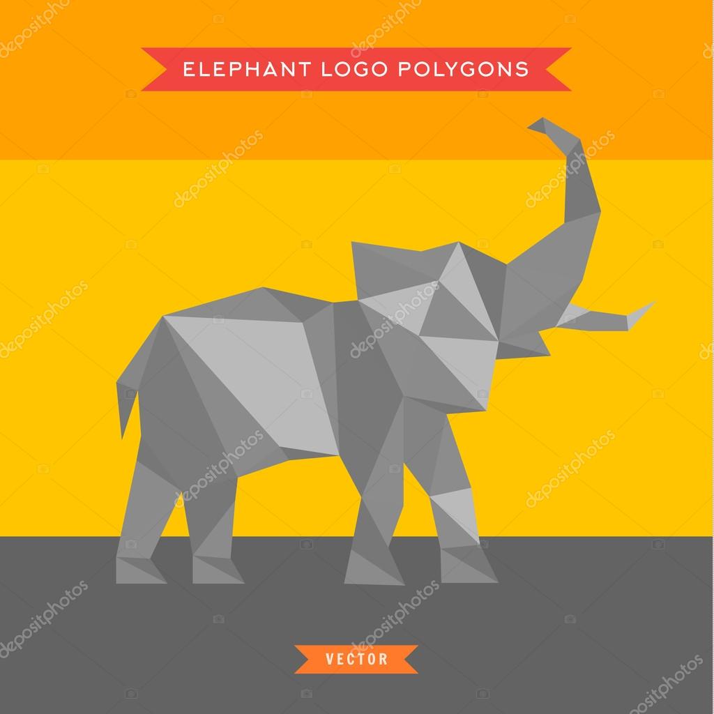 Elephant logo with reflux and low poly geometry, vector illustrations