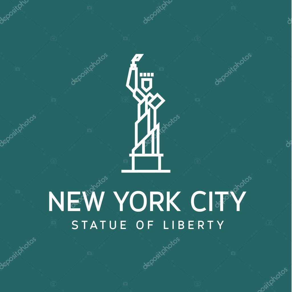 Statue of Liberty outline vector logo into flat styles