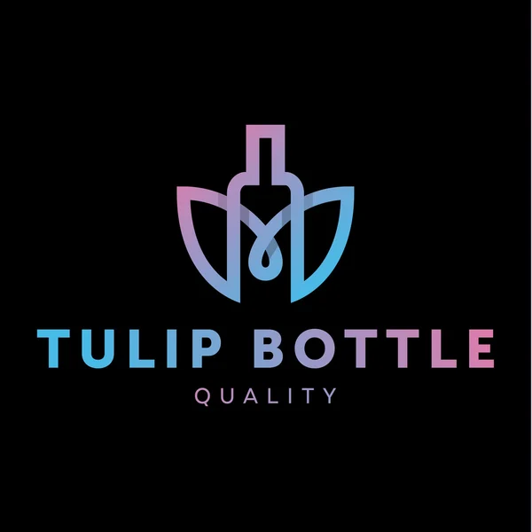 Logo combine tulip flower with bottle style in line outline trend vector illustrations — Stock Vector