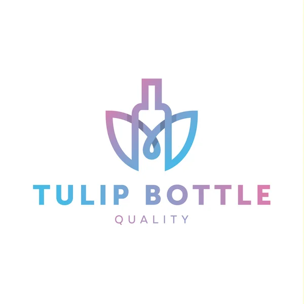 Logo combine tulip flower with bottle style in line outline trend vector illustrations — Διανυσματικό Αρχείο