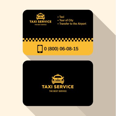 Business card taxi driver, flat modern trendy style yellow and black plastic credit