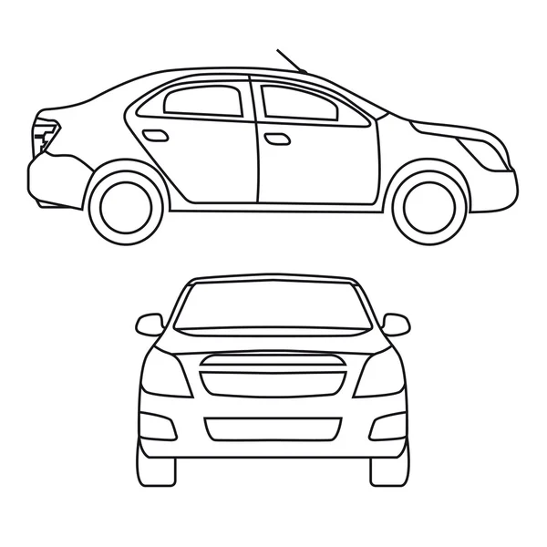 Dessin de voiture, illustration vectorielle, vue latérale et avant — Image vectorielle