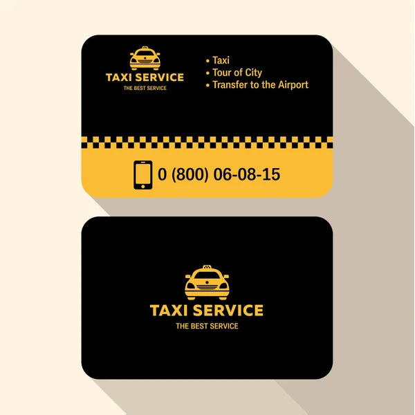 Conductor de taxi con tarjeta de visita, plano, moderno, de estilo moderno, crédito de plástico amarillo y negro — Vector de stock