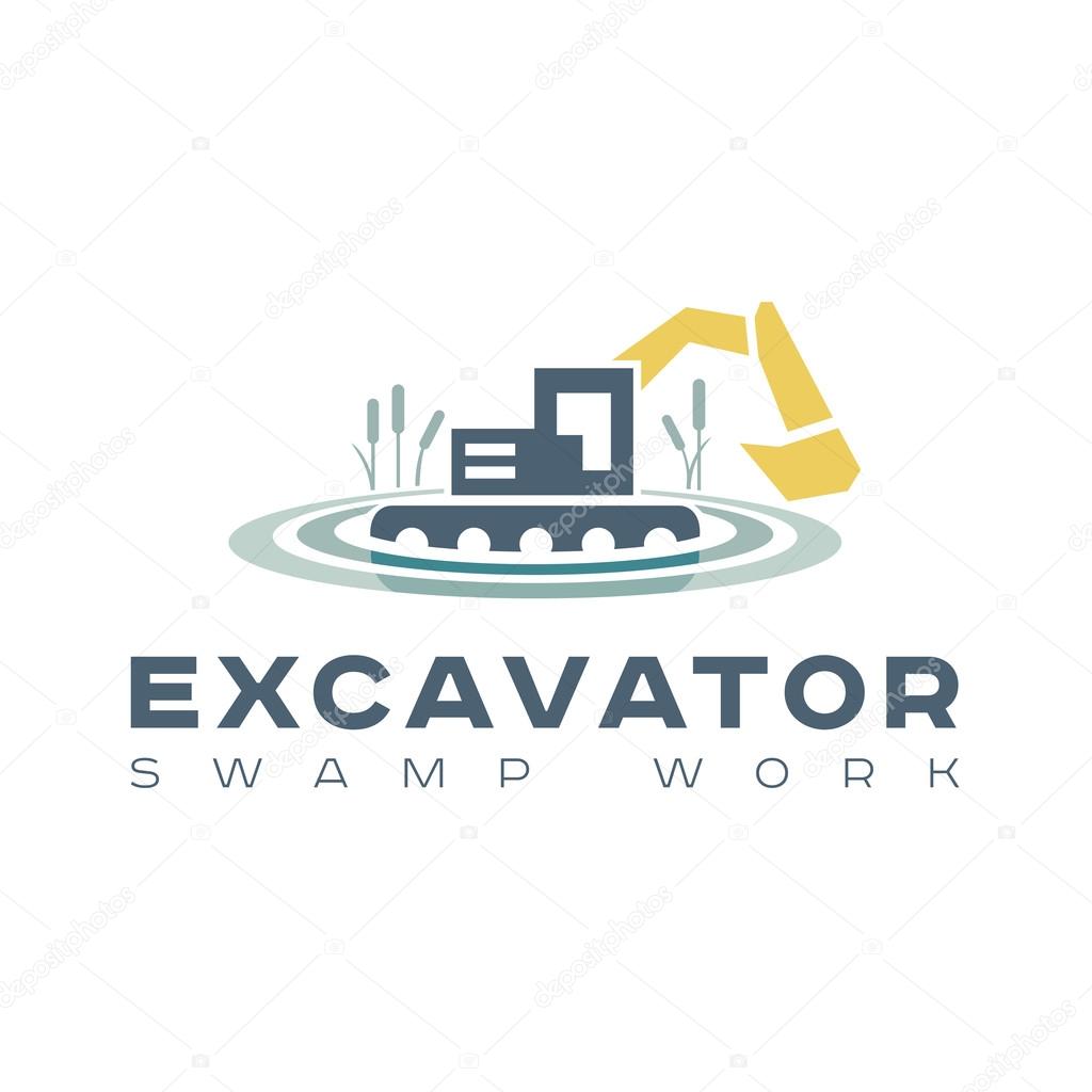Logo amphibious excavator for wetland work Kamyshin vector style flat trend