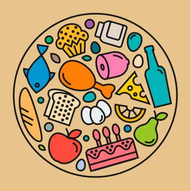 Food icons, quality flat style, logo illustration set