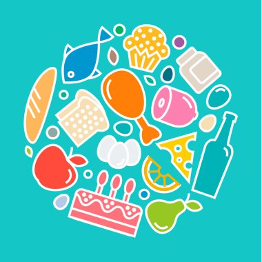 Delicious food icons, quality flat style, logo vector illustration set