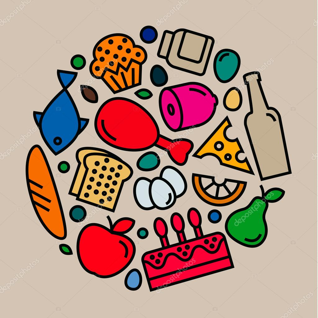 Delicious food icons, quality flat style, logo vectors illustration set