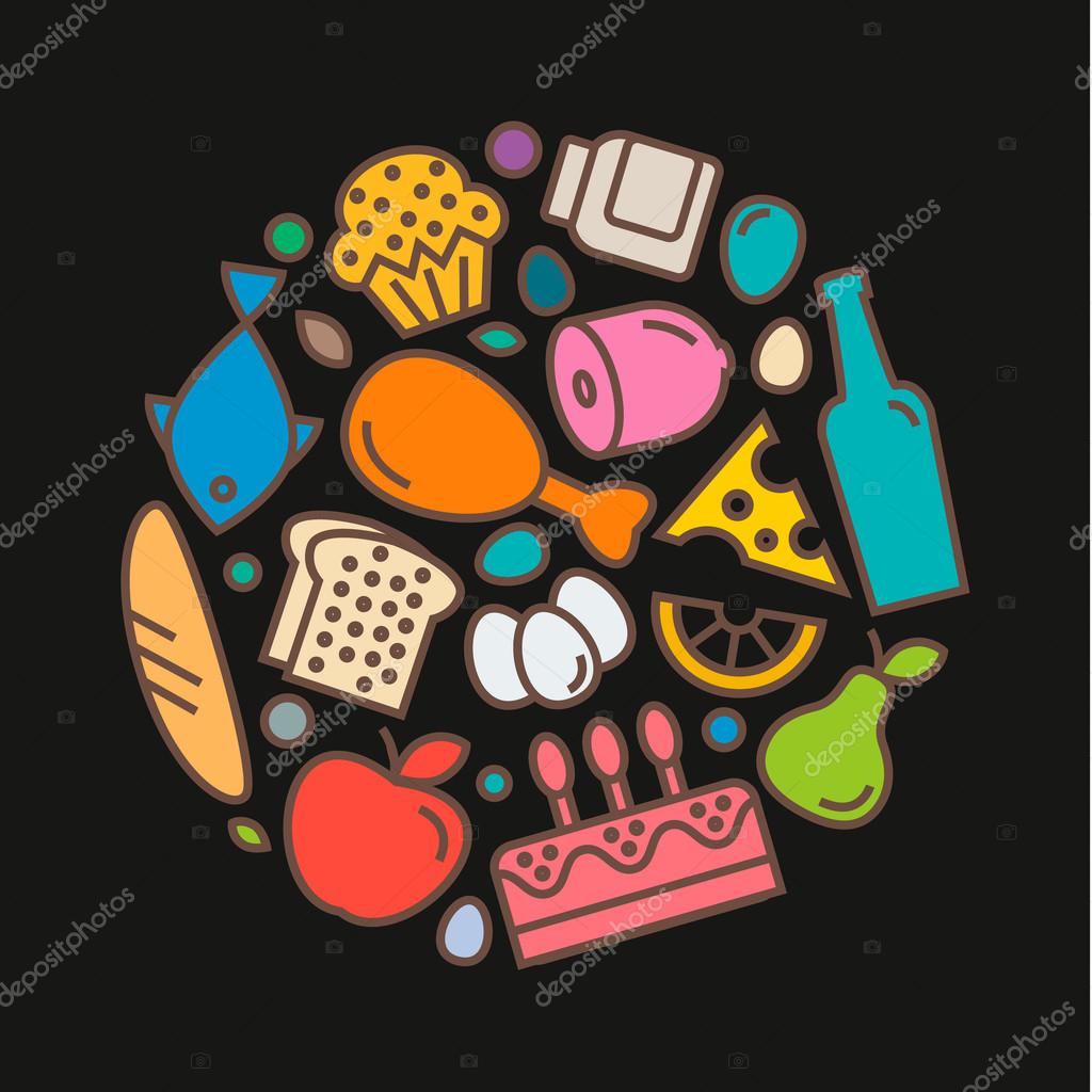 Delicious food icons, quality flat style, logo vectors illustration set