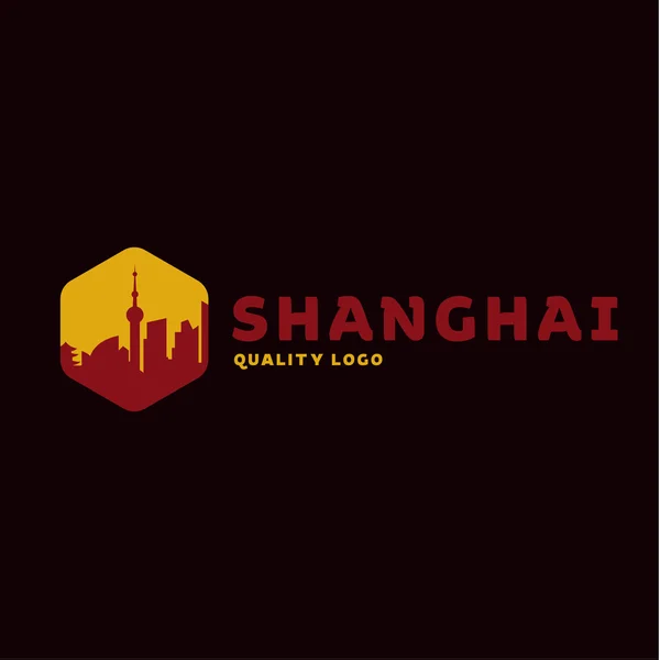 Kota Shanghai bayangan bangunan Cina matahari terbenam Merah vektor merah logo ilustrasi, tren kuat datar - Stok Vektor