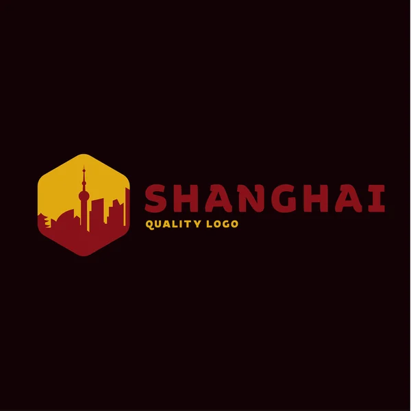 Shanghai città l'ombra Cina edificio tramonto rosso vettore logo illustrazioni, forte tendenza piatta — Vettoriale Stock