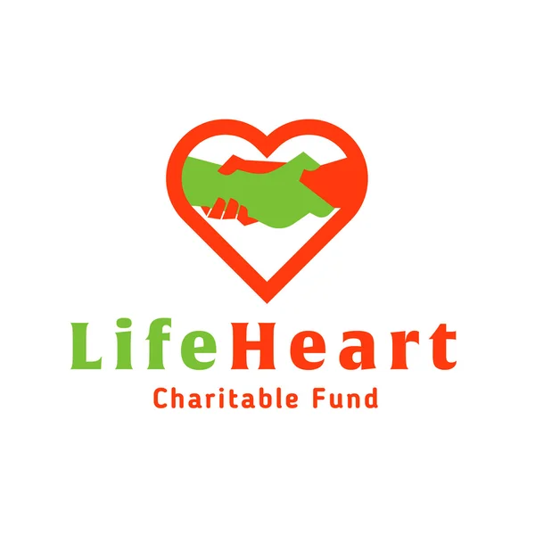 Logo ajudando a vida da mão no coração do fundo de caridade — Vetor de Stock