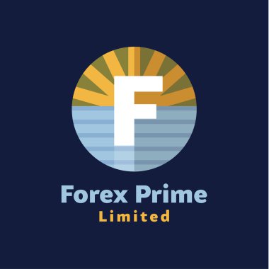 Forex şirketleri için logo stil cennet deniz arka plan şafak, güneş ışınları tarafından F harfi