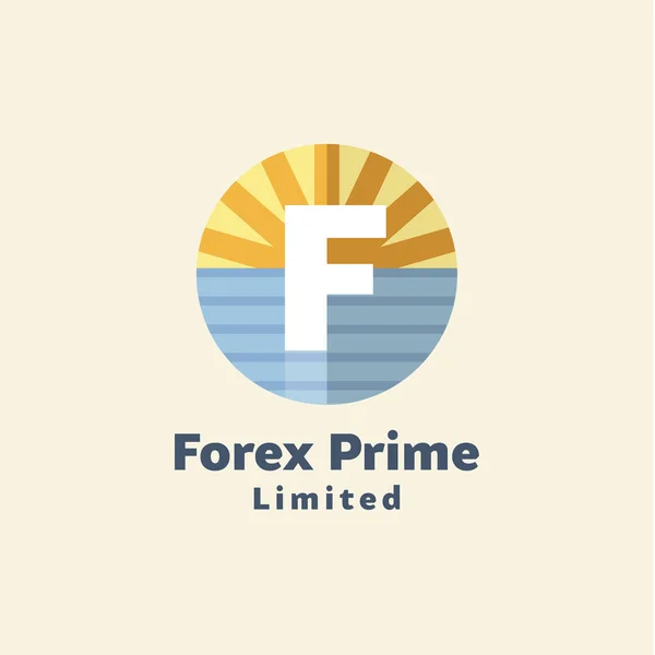 Logotipo para empresas de Forex estilo paraíso por el fondo del mar del amanecer, los soles rayos de la letra F — Archivo Imágenes Vectoriales