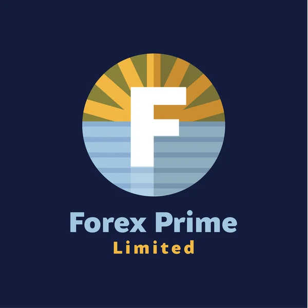 Logotipo para empresas de Forex estilo paraíso por el fondo del mar del amanecer, los soles rayos de la letra F — Archivo Imágenes Vectoriales