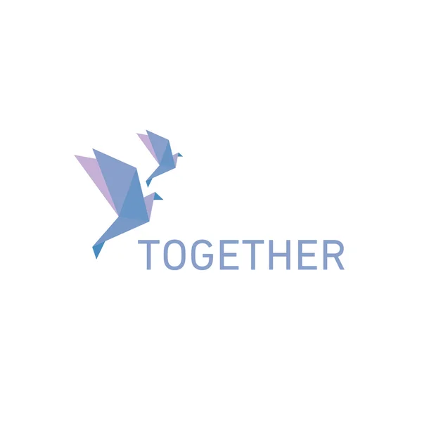 Два голубя в стиле оригами летят вместе ради логотипа благотворительного фонда — стоковый вектор