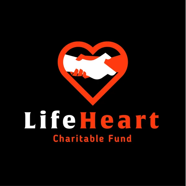 Logo helping hand life in the heart of charitable fund — Stock Vector
