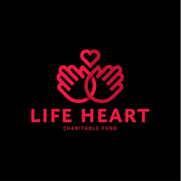 Руки и сердце в одной строке логотипа плоский стиль тенденция векторной благотворительности — стоковый вектор