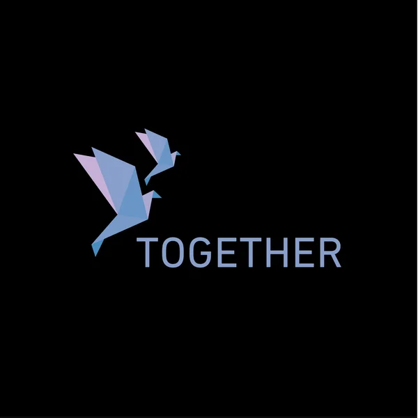 Två duvor i stil med origami flygande tillsammans till välgörenhet fond logotyp — Stock vektor