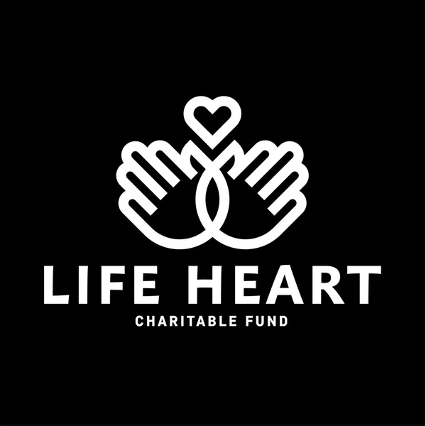 Mãos e coração em uma linha logotipo estilo plano tendência vetor caridade — Vetor de Stock