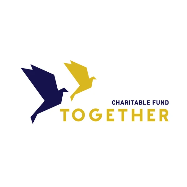 Duas pombas no estilo de origami voando juntas para um logotipo do fundo de caridade — Vetor de Stock