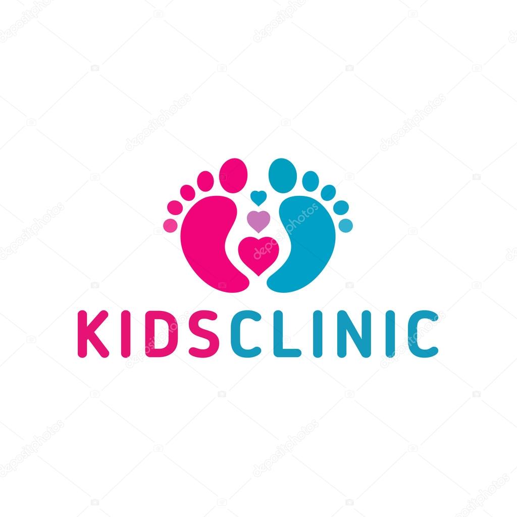 logo Childrens health clinic,Heart the childs feet flat trend style vector