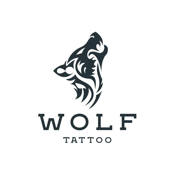 Wolf howling  the moon in style of tattoos  flat one color logo mark, quality pro illustrations — Stok Vektör