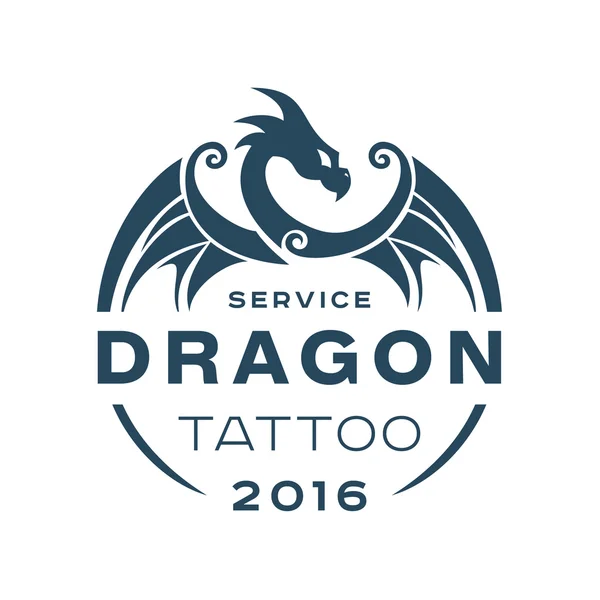 Dragon logo tatuaje servicio en estilo el plano de un color — Vector de stock