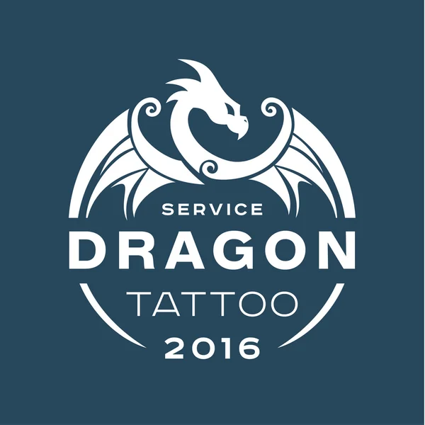 Dragon logo tattoo service in style the flat of one color — Stok Vektör