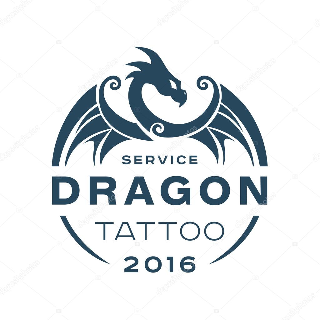 Dragon logo tattoo service in style the flat of one color art