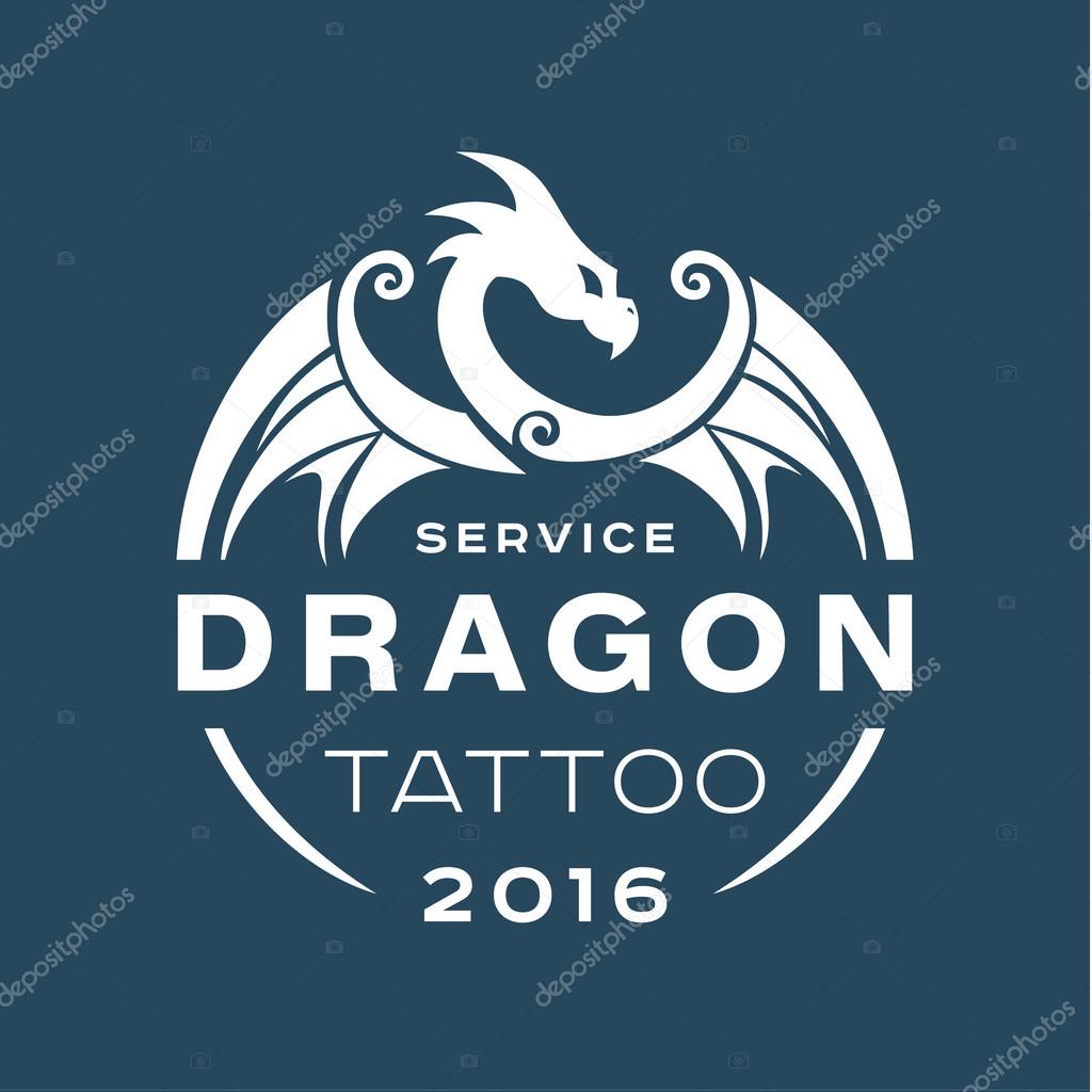 Dragon logo tattoo service in style the flat of one color art