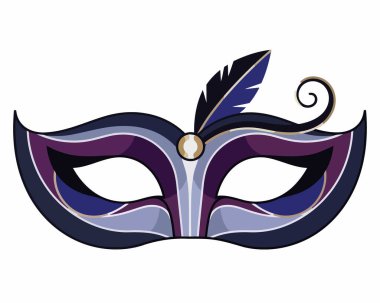 Mardi Gras maskesi ve tüy ikonu vektör illüstrasyonu