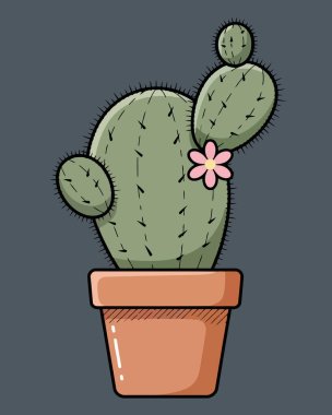 Saksı vektör illüstrasyonunda çiçekli kaktüs