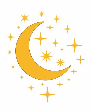 beyaz arkaplanda ay ve yıldızlar