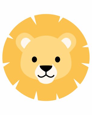 Minimalist düz dizaynlı sevimli çizgi film aslanı çizimi. Çocuk markalaşması, çocuk dekorasyonu, eğitim uygulamaları ve sevimli hayvan logoları için mükemmel. Bronz yeleli yüksek kaliteli hayvan simgesi ve yaratıcı projeler için tatlı bir ifade.!