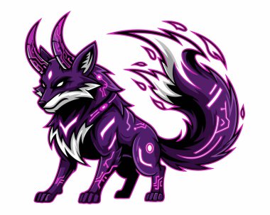 Mor Kurt maskotu tasarım vektör logosu. Fantezi oyunları, esports logoları ve karakter tasarımı için mükemmel..