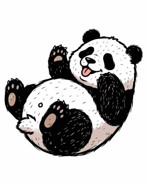 Şakacı bir ifadeyle sırt üstü uzanmış bu büyüleyici panda çizimi kapris ve şirinlik gerektiren projeler için mükemmeldir. Pandanın sevimli yüzü ve rahat duruşu neşe ve arkadaşlığı çağrıştırıyor.