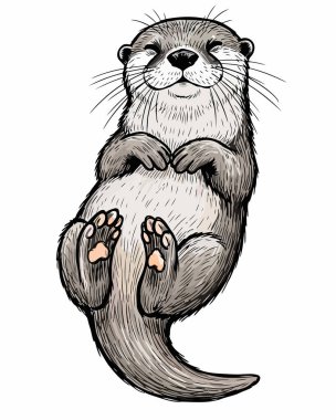 Kalp şeklinde elleri olan büyüleyici su samuru çizimi, vahşi yaşam ve hayvan severler için mükemmel.