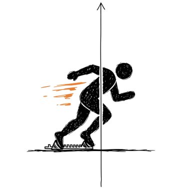 Başlangıç bloklarından patlayan bir koşucunun stilize edilmiş bir tasviri, hızlı hareket ve rekabetçi spor ve atletik başarının özünü tasvir ediyor.